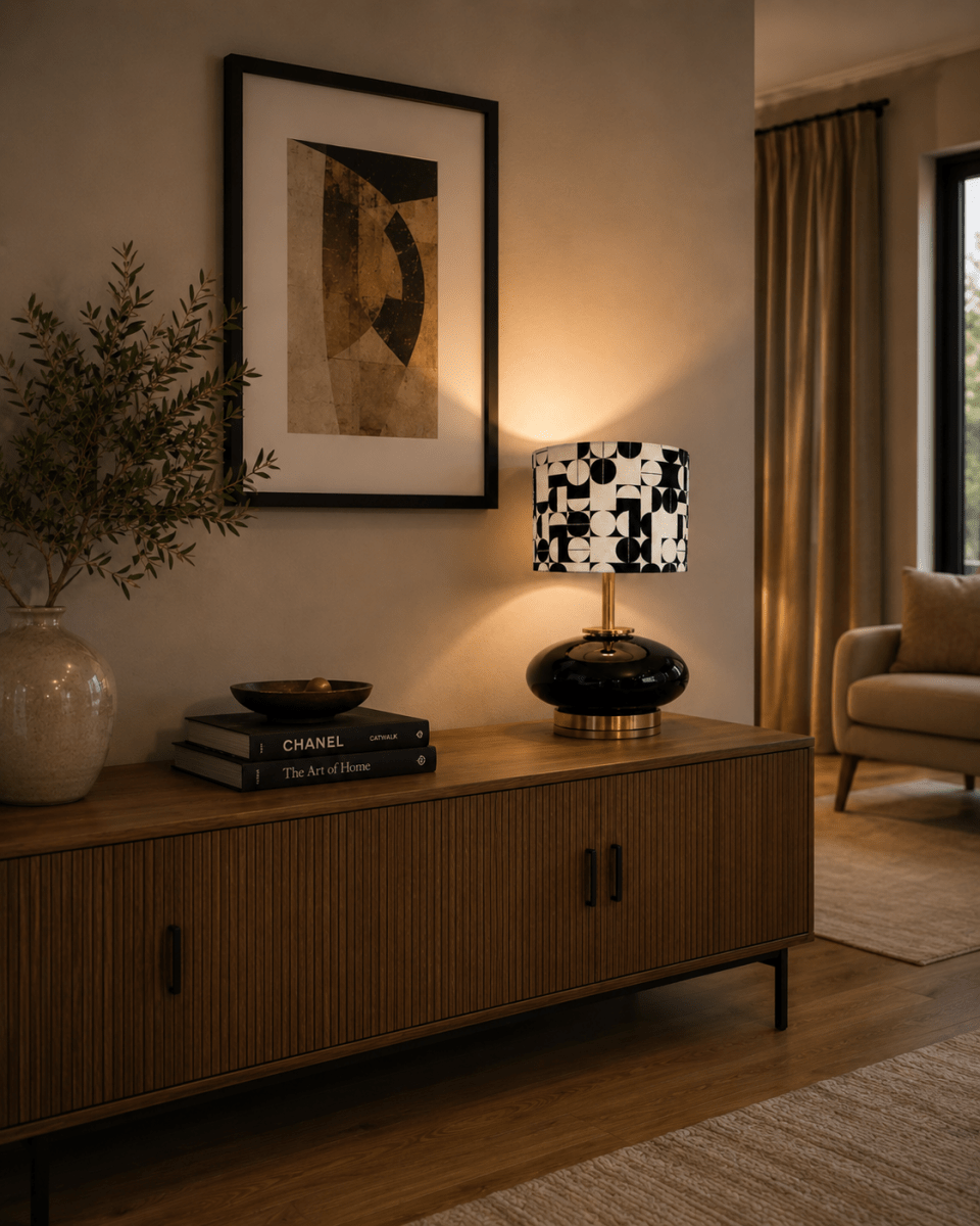 Abajur Noir & Blanc Signature - Domus Concept - Light StudioAbajurDomus ConceptNoir & Blanc SignatureTamborAbajur de Mesa