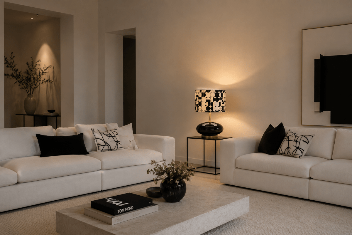 Abajur Noir & Blanc Signature - Domus Concept - Light StudioAbajurDomus ConceptNoir & Blanc SignatureTamborAbajur de Mesa